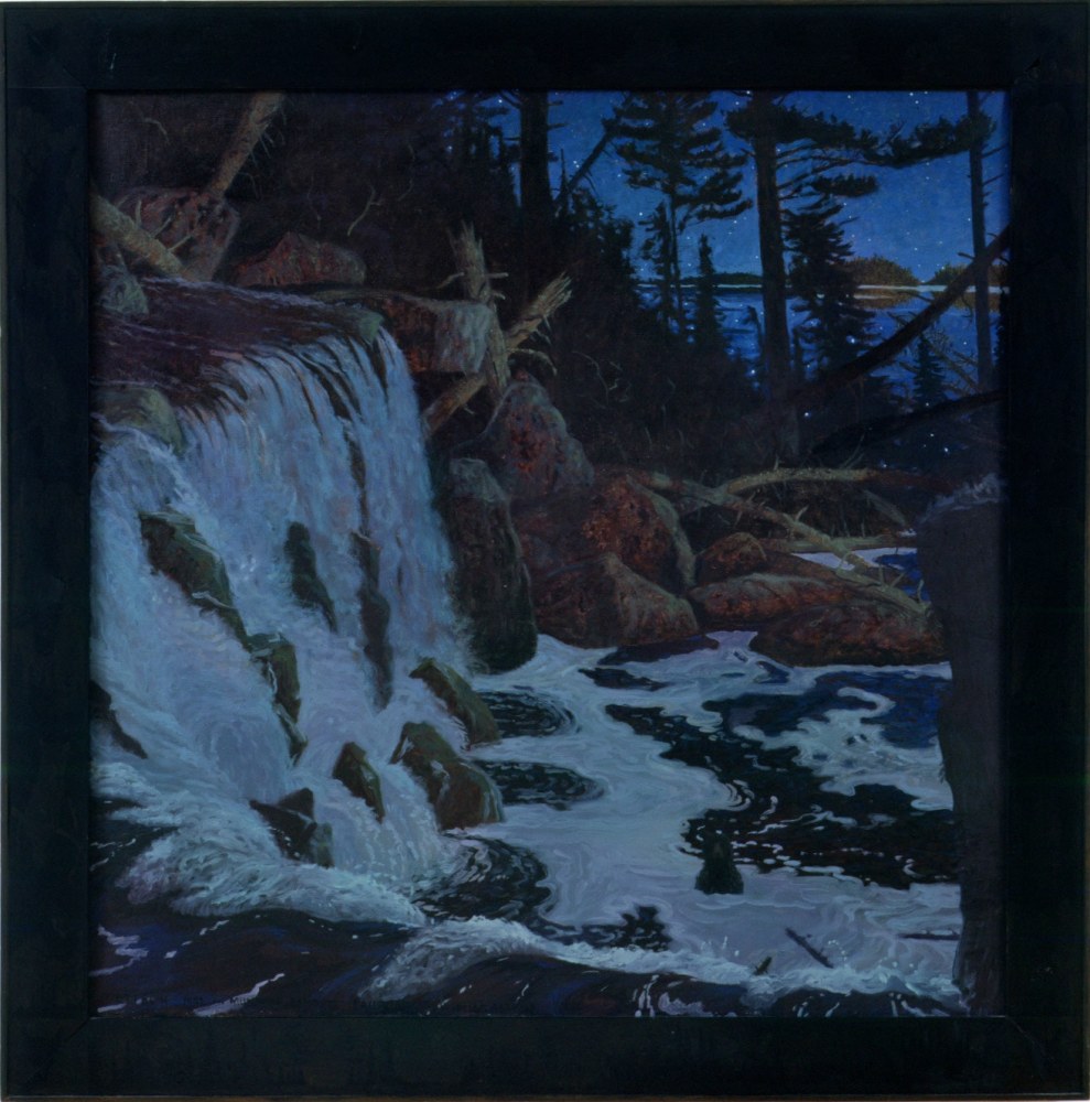 Tom Uttech,&amp;nbsp;Mukwuh Pakobee Bausch Tae Yaug Imissae Win, 1992, oil on linen, 37 x 37 inches