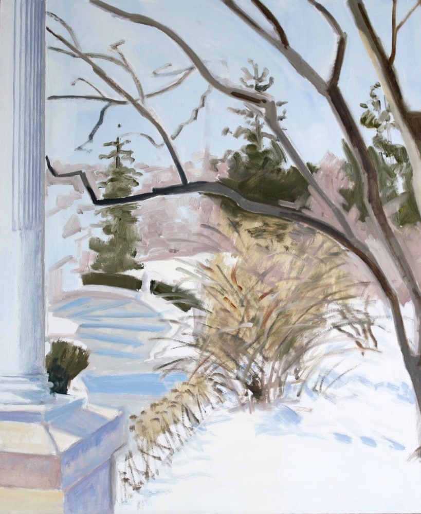 Lois Dodd, View from Porch, Jan., 2009, oil on Masonite, 17 5/8 x 14 3/4 inches