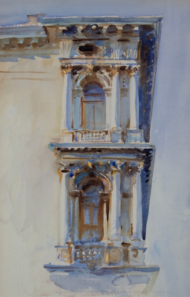 John Singer Sargent, Palazzo Rezzonico, 1902-04, graphite and watercolor on paper, 19 x 12 1/2 inches