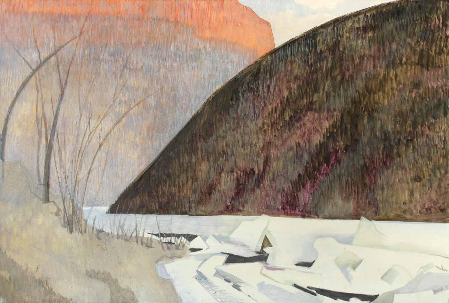 Water Gap, Ice Breaking, 1978, oil on linen, 36 x 54 inches