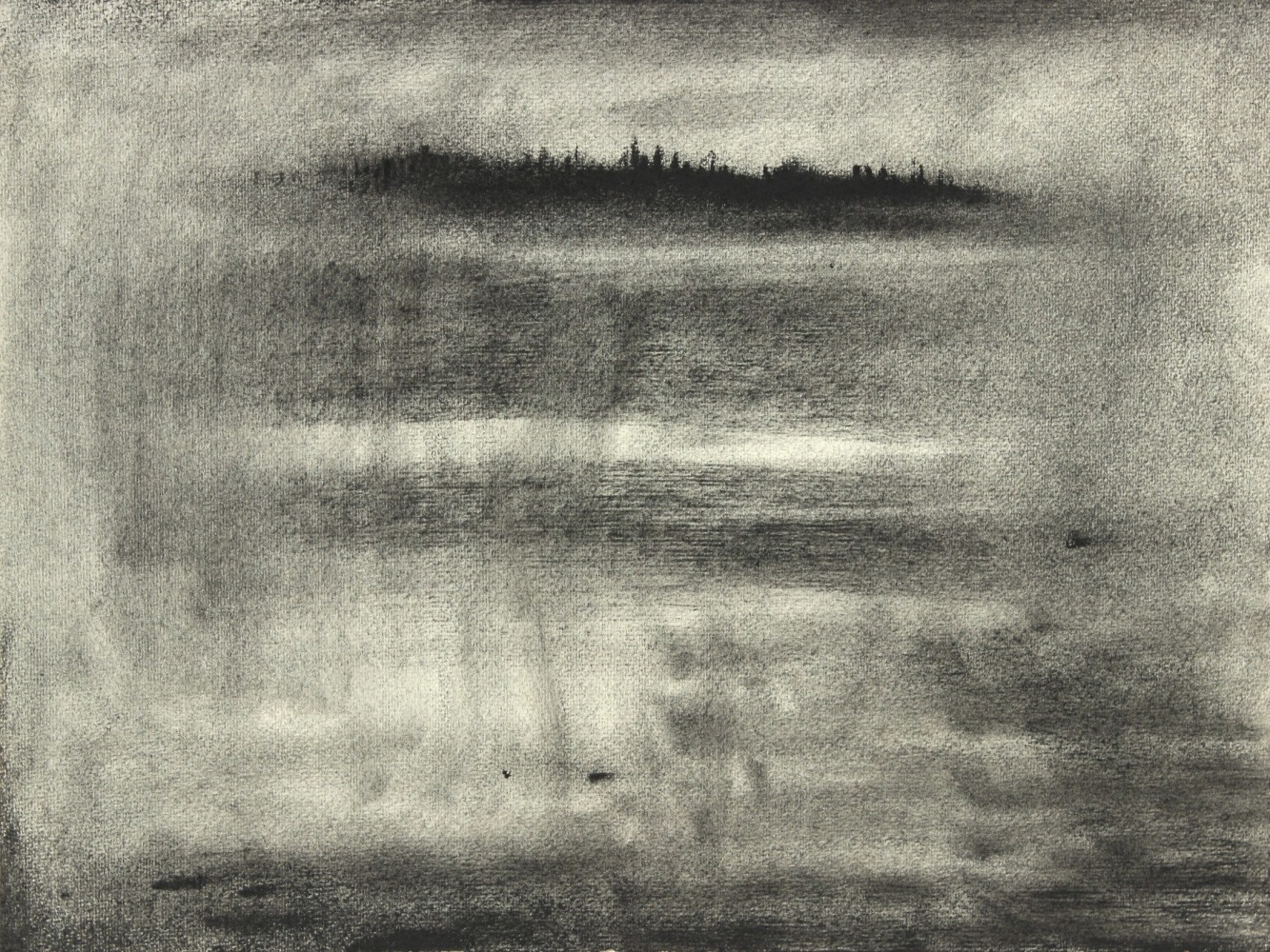 Island, charcoal on paper, 10 x 13 1/4 inches