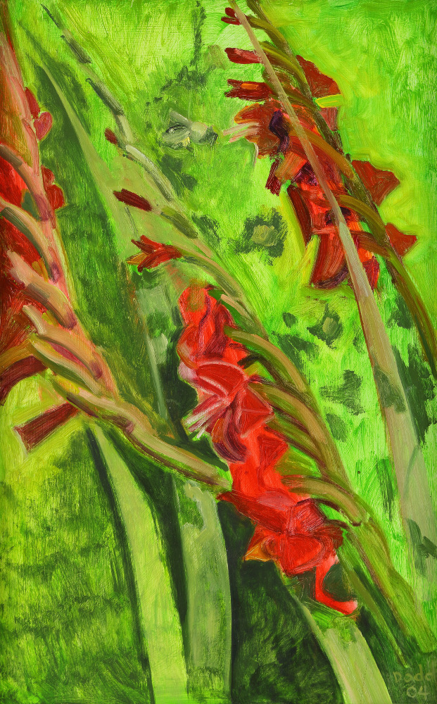 Red Gladioli, 2004, oil on Masonite, 16 x 10 inches