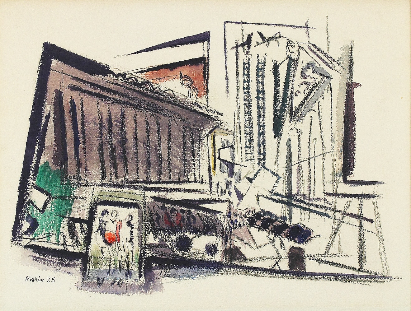 Watercolor drawing of an abstracted cityscape