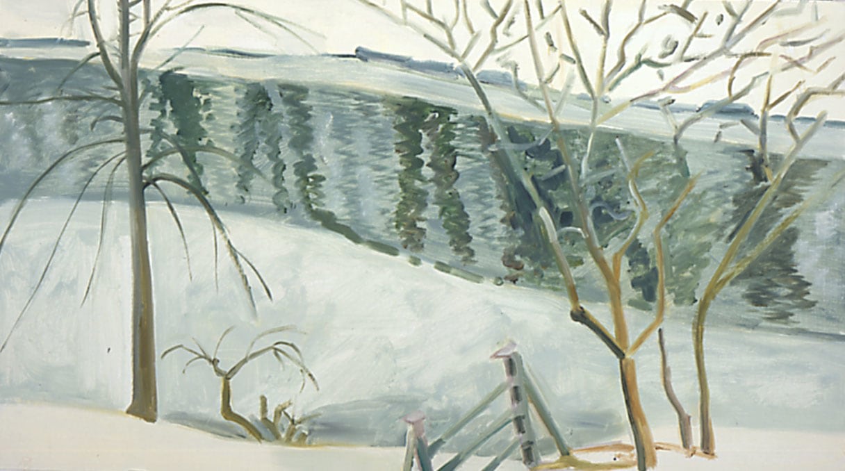 Partially Frozen Gihon, 2004, oil on Masonite, 10 x 17 7/8 inches
