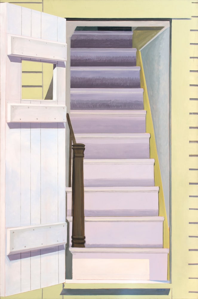 Painting of an open doorway leading to a staircase