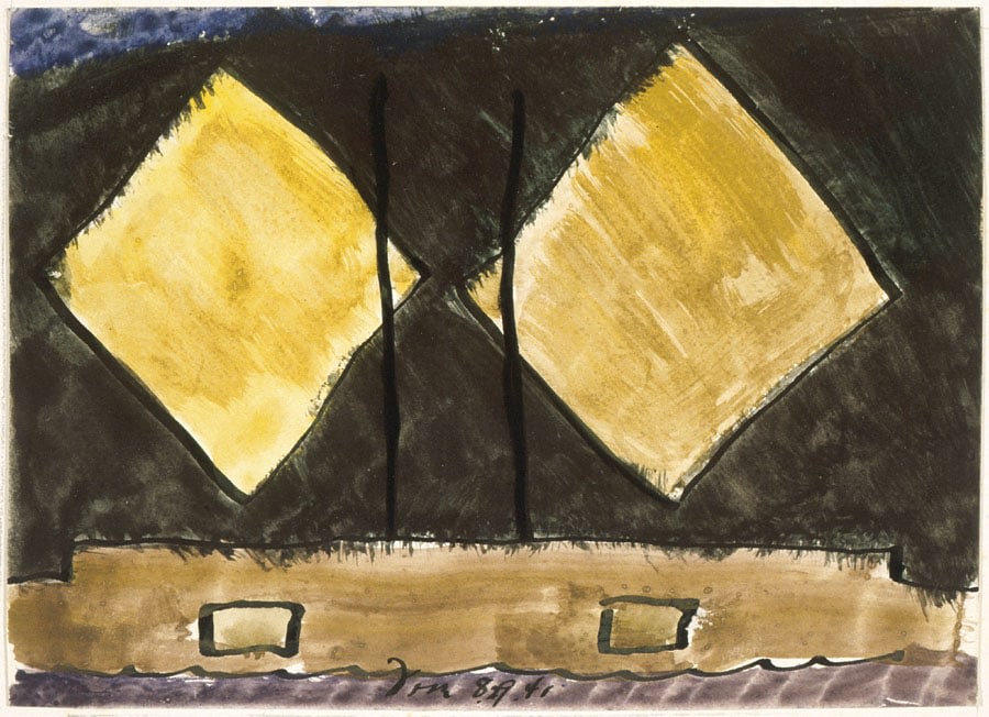 Study for the Brothers, 1942, watercolor and ink on paper, 2 7/8 x 5 1/2 inches
