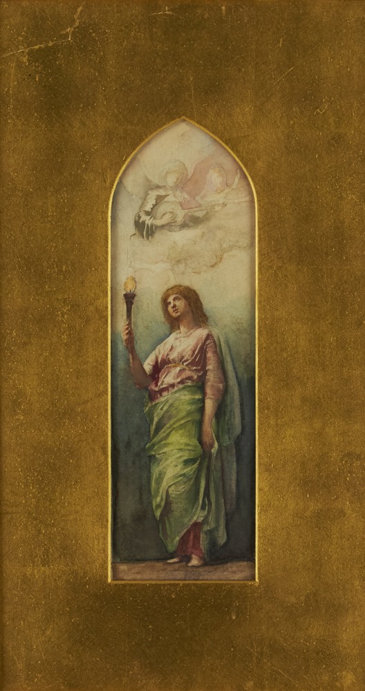Woman with Torch, c. 1880, watercolor on paper, 11 x 3 1/2 inches