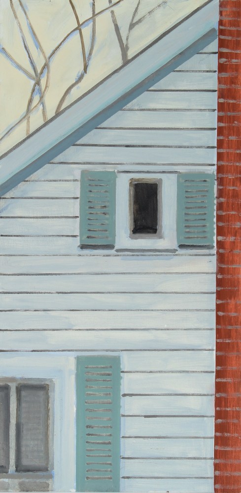 Clapboards, Chimney + Branches, 2018, oil on Masonite, 17 x 8 1/2 inches