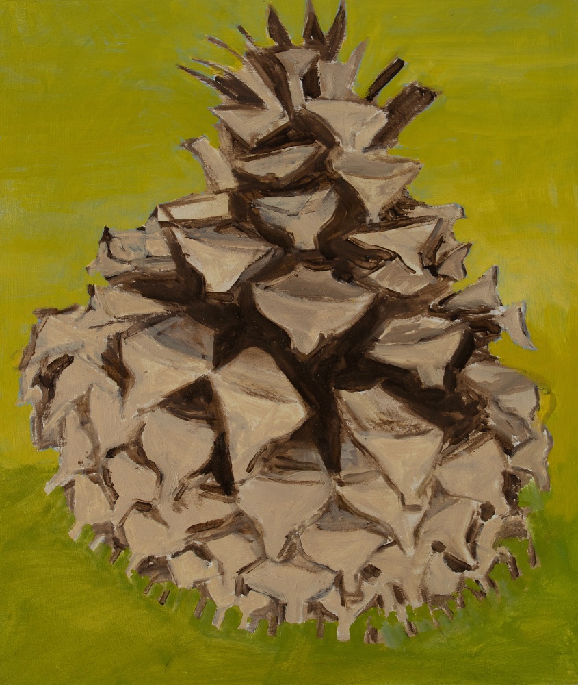 Seed Cone, Coulter Pine Cone, 2022, oil on panel, 10 x 8 1/2 inches