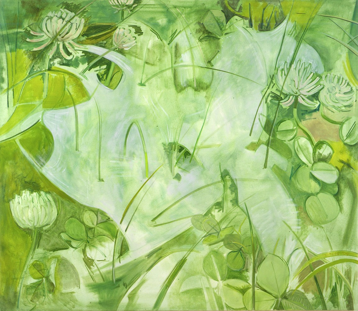 Spider Web with Clover and Grass, 2004, oil on linen, 50 x 58 inches
