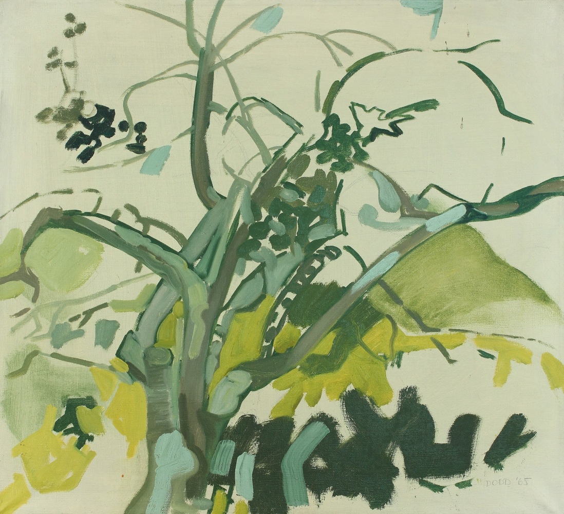 Abstracted painting of a tree with green leaves