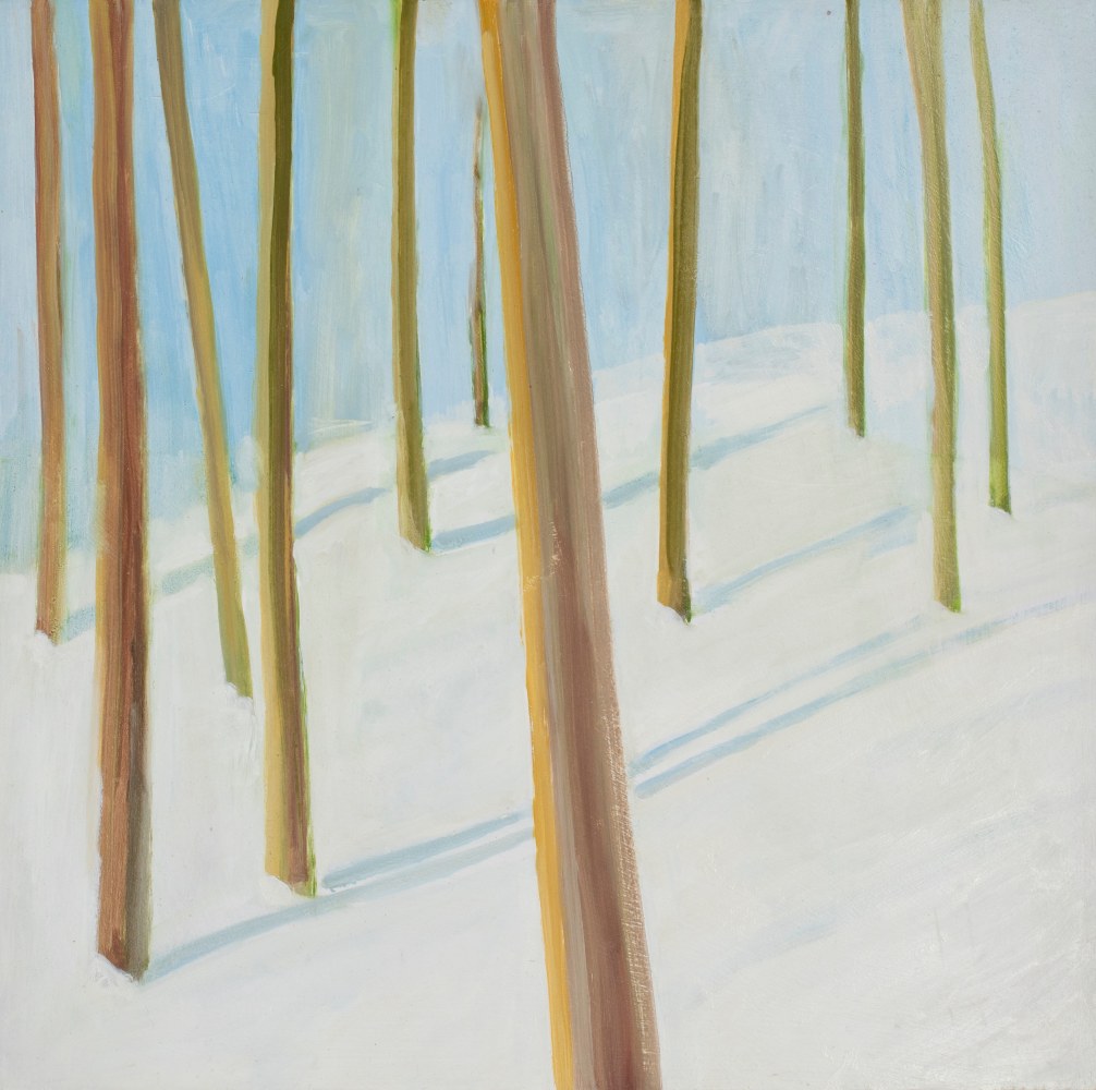 Young Woods in Snow, 2025, oil on Masonite, 16 x 16 inches
