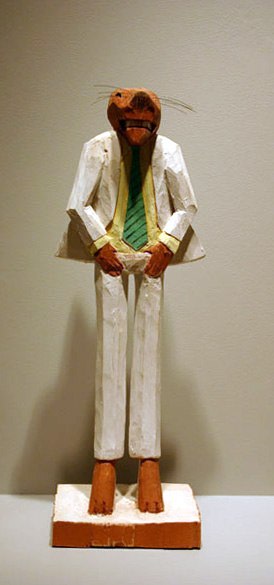 Bill Cat, 2003, balsa polychrome, 23 1/2 inches high
