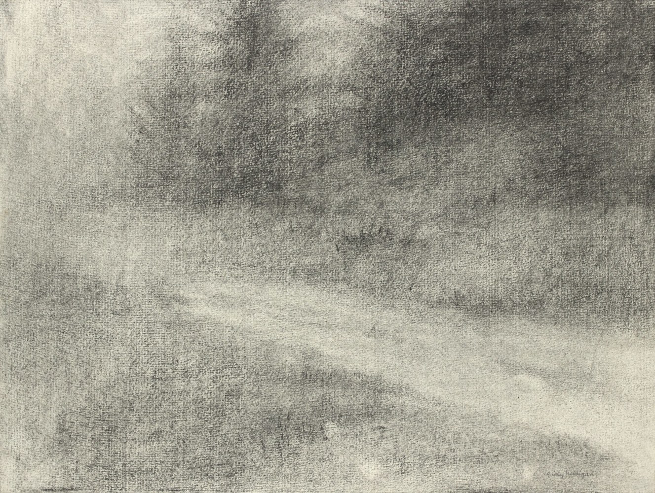 Atmospheric charcoal landscape drawing