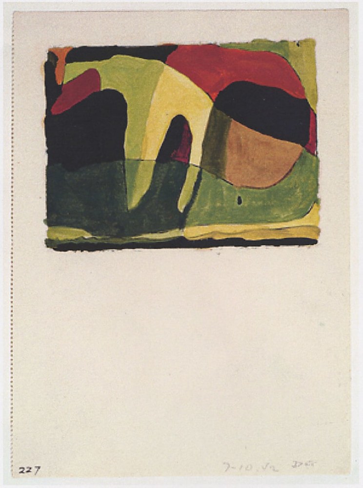 July 10, 1942, 1942, oil paint and gouache over pen and black ink on cream wove paper, 7 x 5 1/8 inches