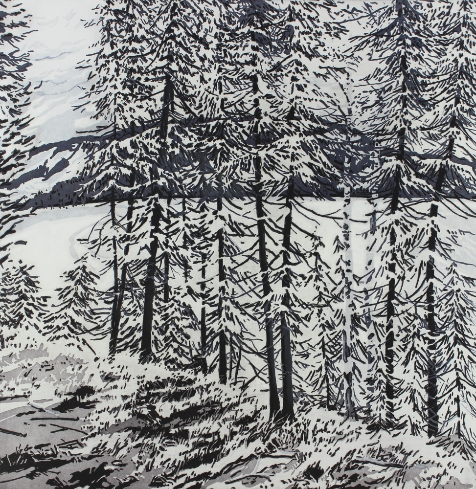 St. John &amp;ndash; Winter, 2000, aquatint and etching on Fabriano Tiepolo, 18 x 18 inches