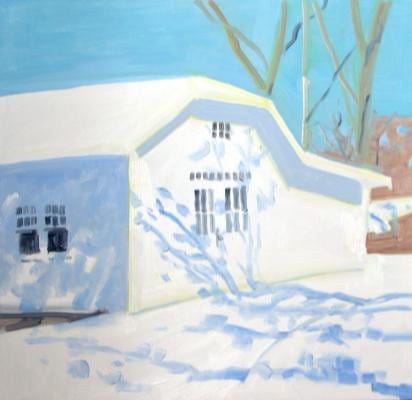 The Bakery in Late Winter Snow, 2005, oil on Masonite, 15 3/8 x 16 inches