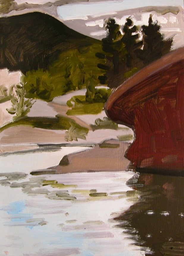 Lois Dodd, Hogsback View, Vermont, 1994, oil on aluminum flashing, 7 x 5 inches