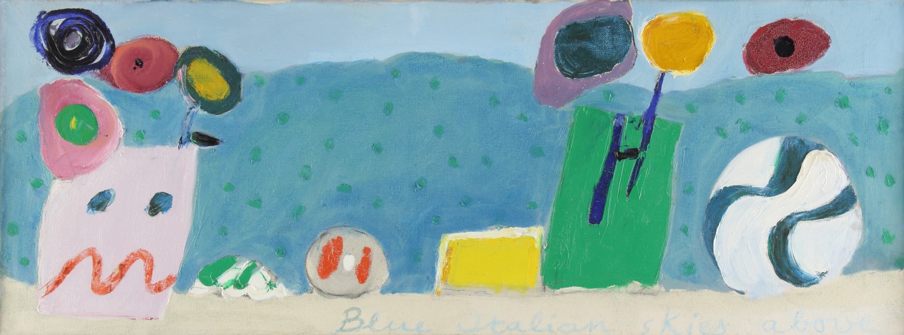Blue Italian Skies Above, 1968, oil on canvas, 11 3/4 x 31 1/2 inches