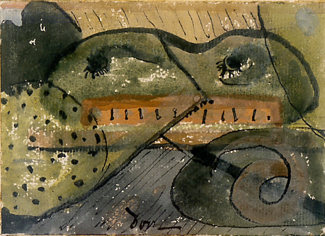 Drawing from Threshing Engine Sawing Wood, 1940, watercolor and ink on paper, 5 x 7 inches
