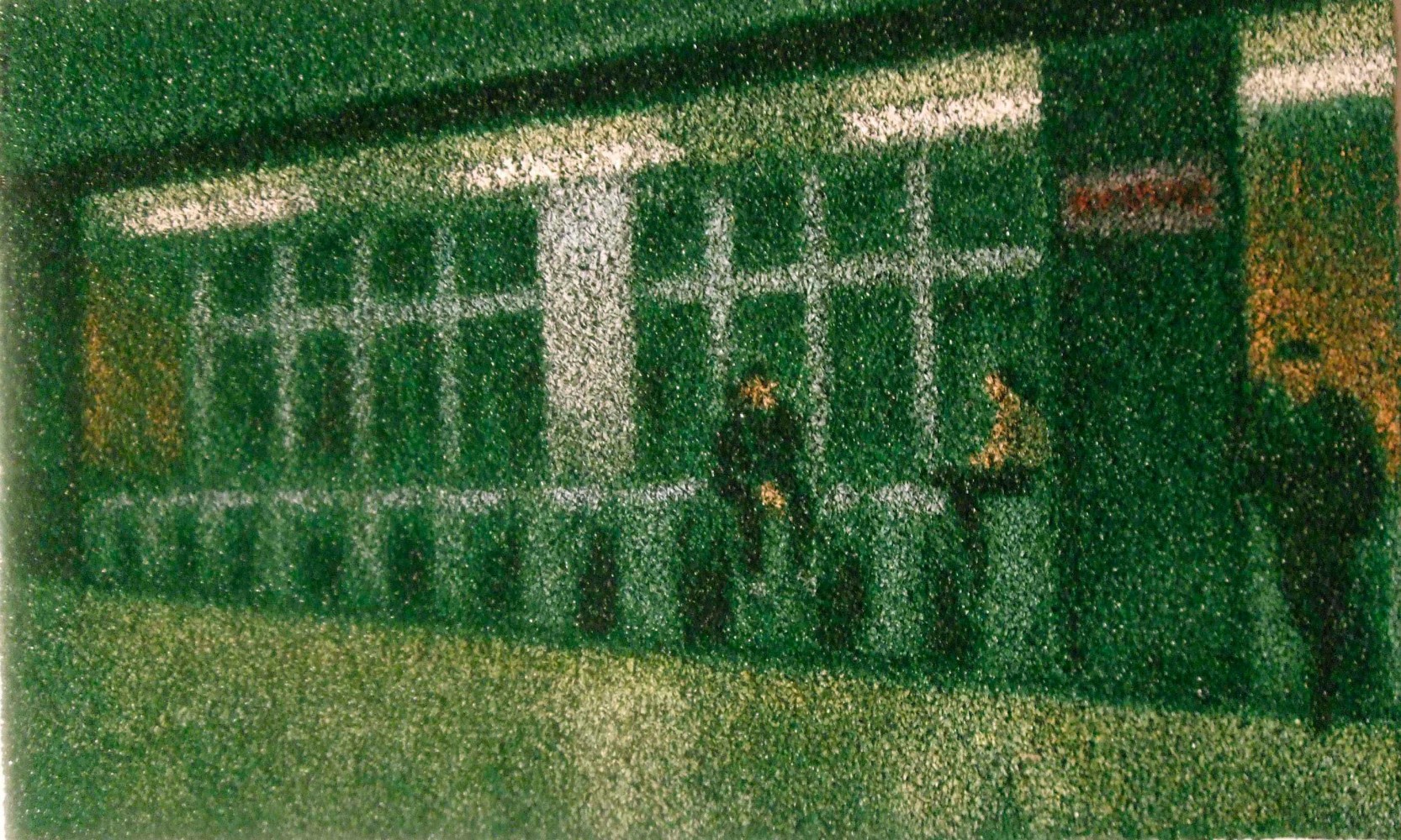 Jane Dickson,&amp;nbsp;S.I. Ferry Turnstiles, 2000, oil on astroturf mounted to canvas, 16 x 22 inches