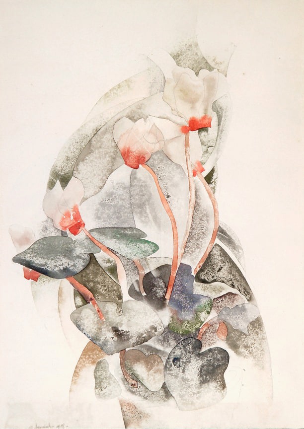 Watercolor painting on paper of a group of flowers