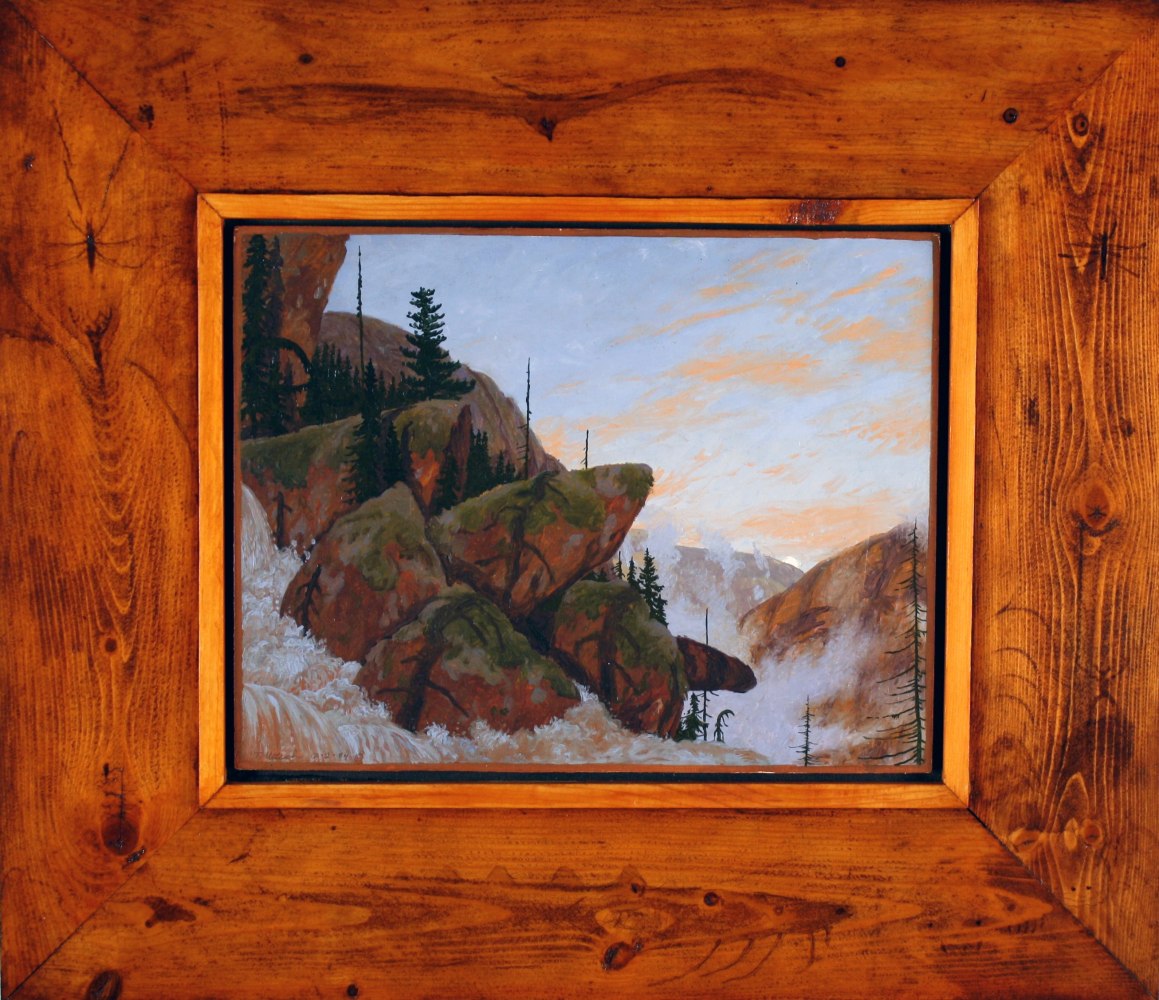 Kagiano Falls,&amp;nbsp;1984, oil on board, 17 1/2 x 20 1/4 inches,&amp;nbsp;including artist&amp;#39;s hand painted frame