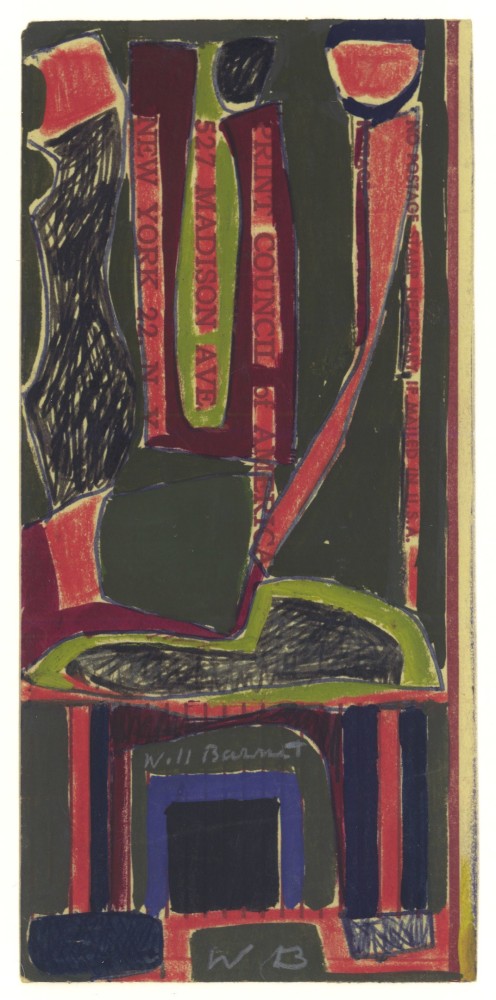 Untitled, c. 1954-1959, mixed media on paper, 5 3/4 x 2 5/8 inches