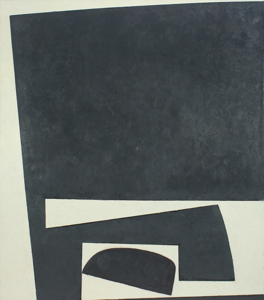 Abstract painting consisting of geometric black and white forms