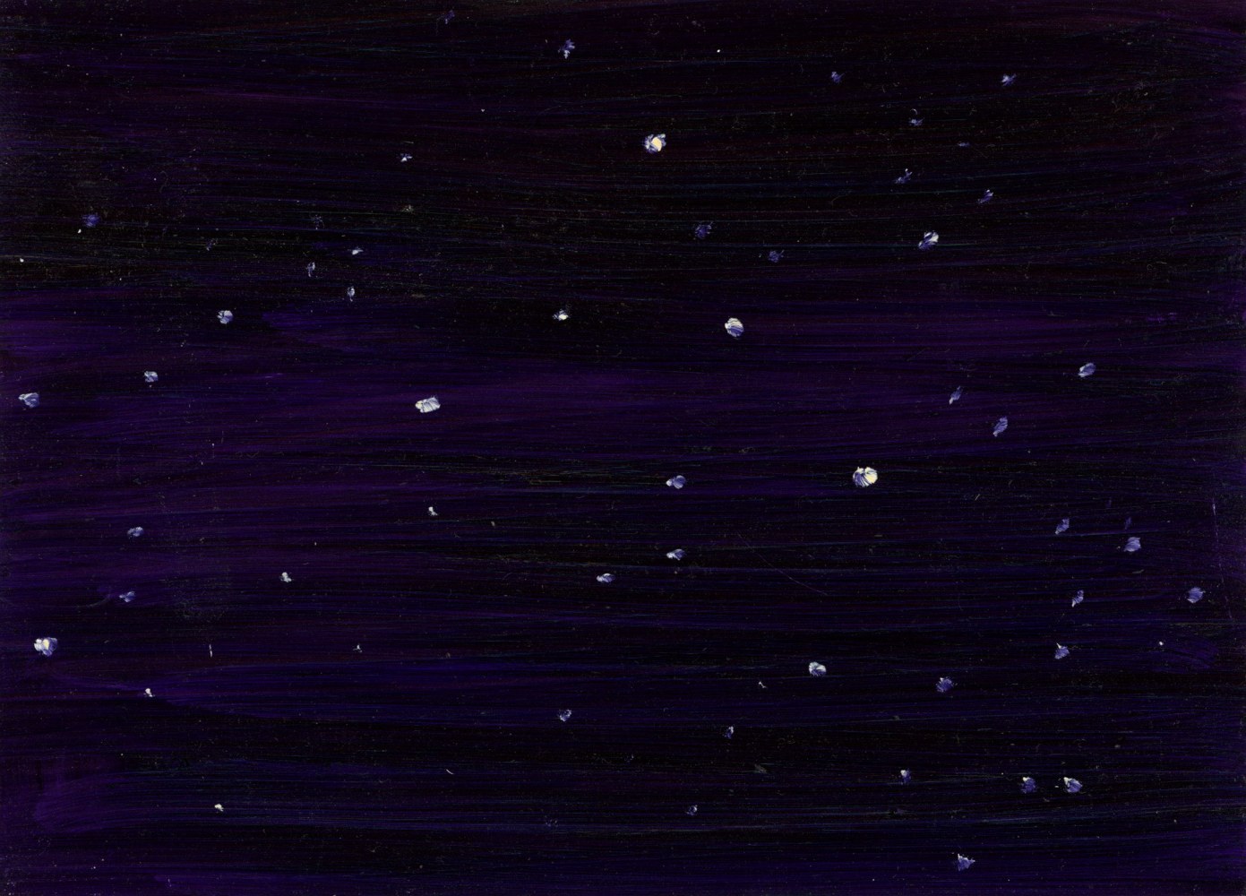 Painting of white dots scattered over a dark blue and black surface