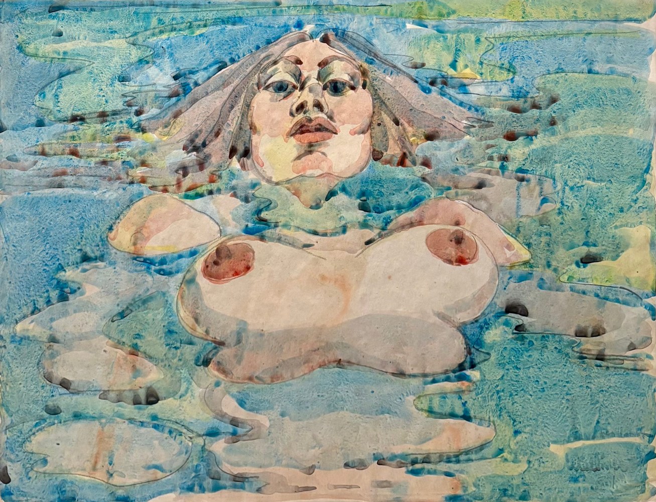 Untitled (Floating Nude), 1960s, graphite and watercolor on paper, 17 x 22 inches