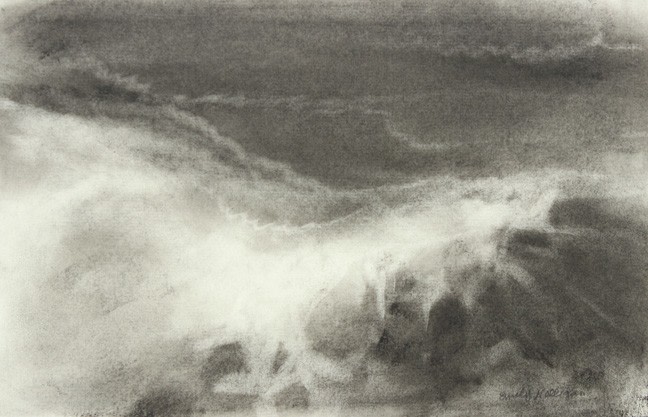 Atmospheric charcoal drawing of a choppy sea
