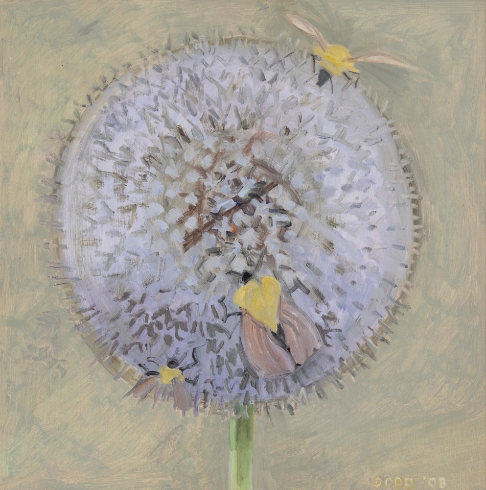Globe Thistle and 3 Bees, 2008, oil on Masonite, 11 x 11 inches
