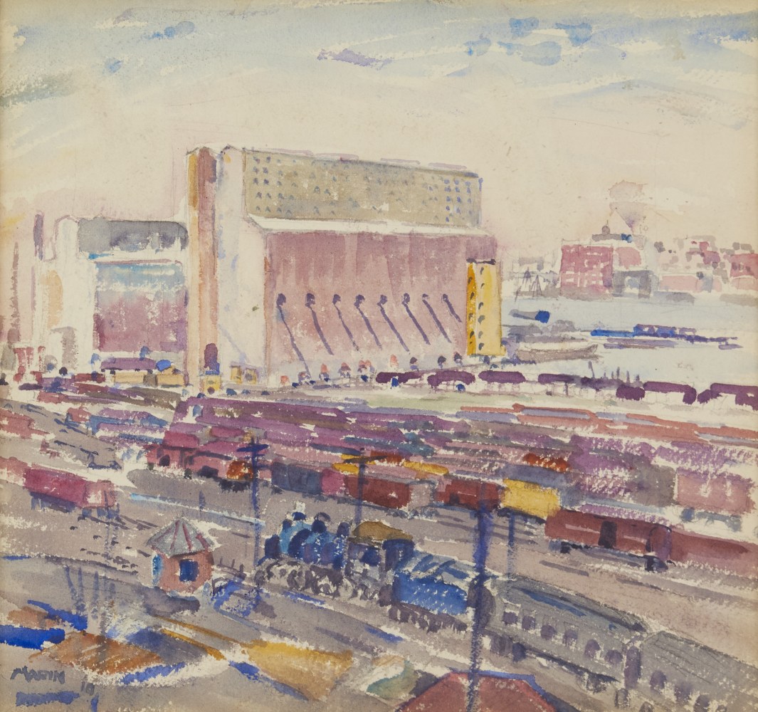 Freight Yard (Warehouses and the North River), 1910, watercolor on paper, 13 1/2 x 14 1/2 inches