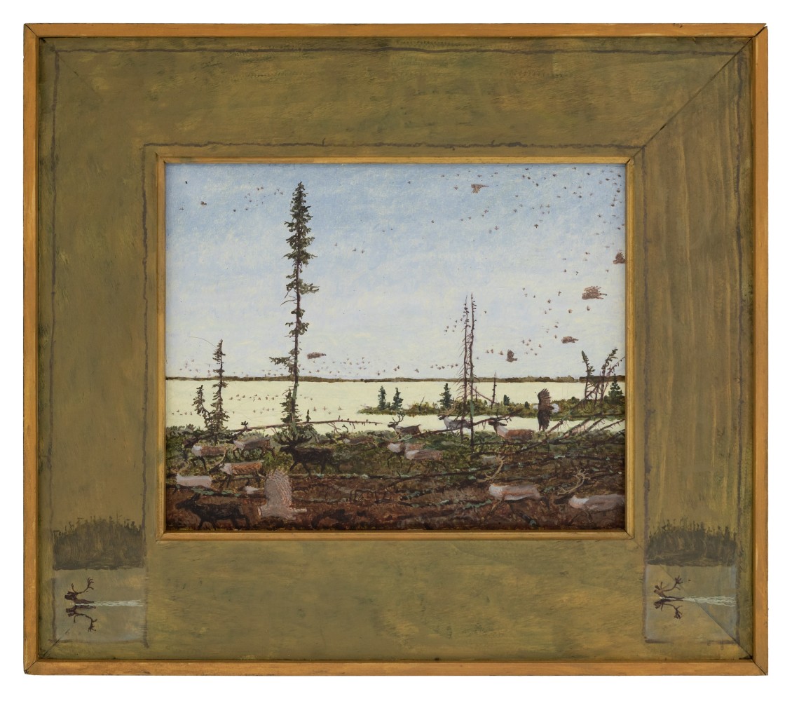 Ombibide, 2025, oil on board, 13 x 15 inches, including artist&amp;#39;s hand painted frame