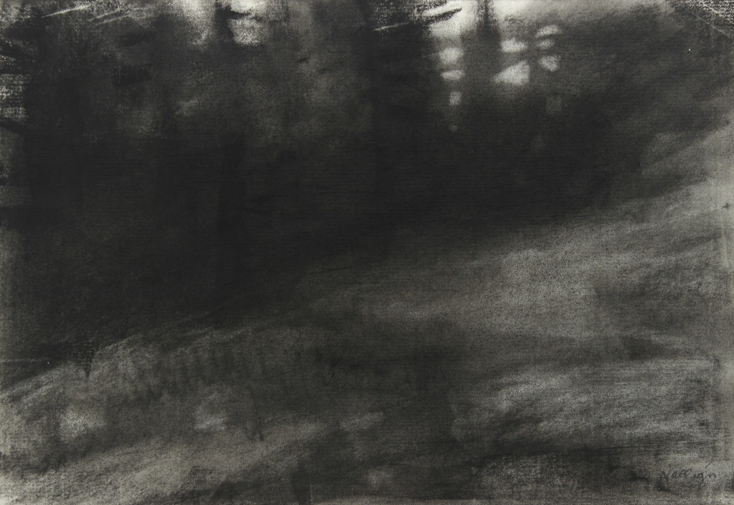 AUG 1 - 93, 1993, charcoal on paper, 7 1/4 x 10 1/4 inches