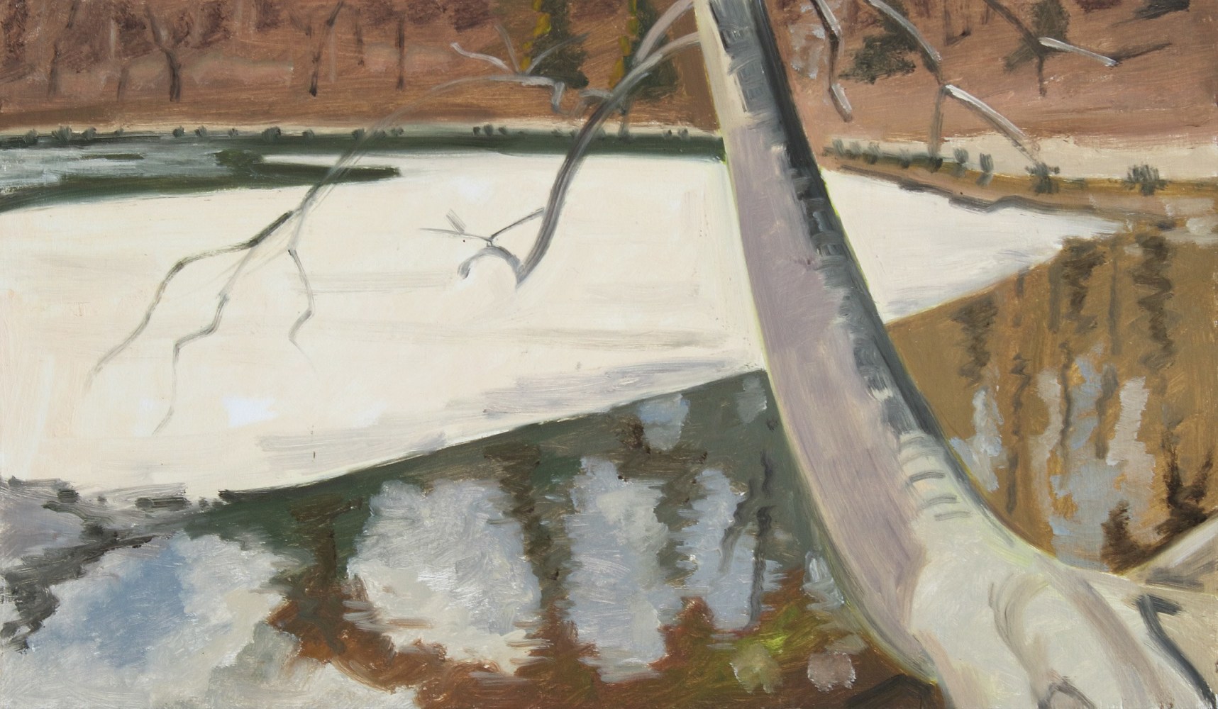 Beaver Pond and Melting Ice, 2000, oil on Masonite, 8 x 13 3/8 inches