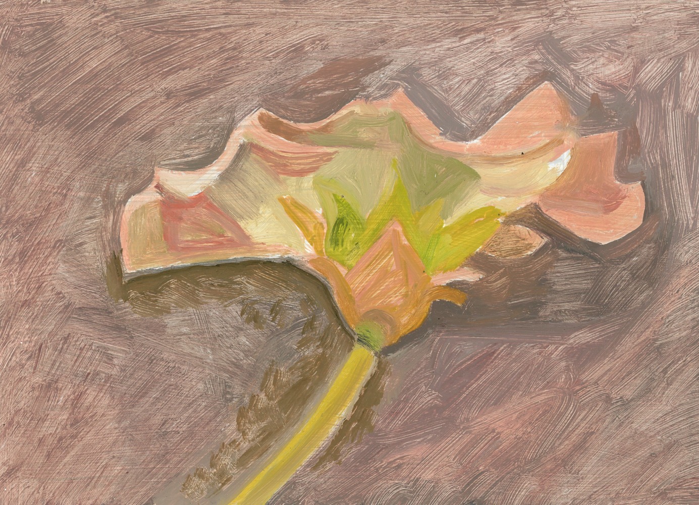 Painting of a pink flower on a mauve-colored ground