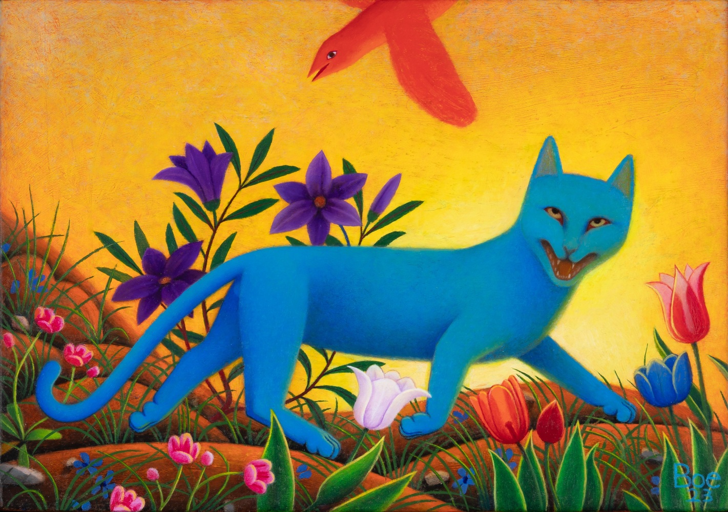 In the Land of Prizm, 2023, oil on linen stretched over wood panel, 7 x 10 inches