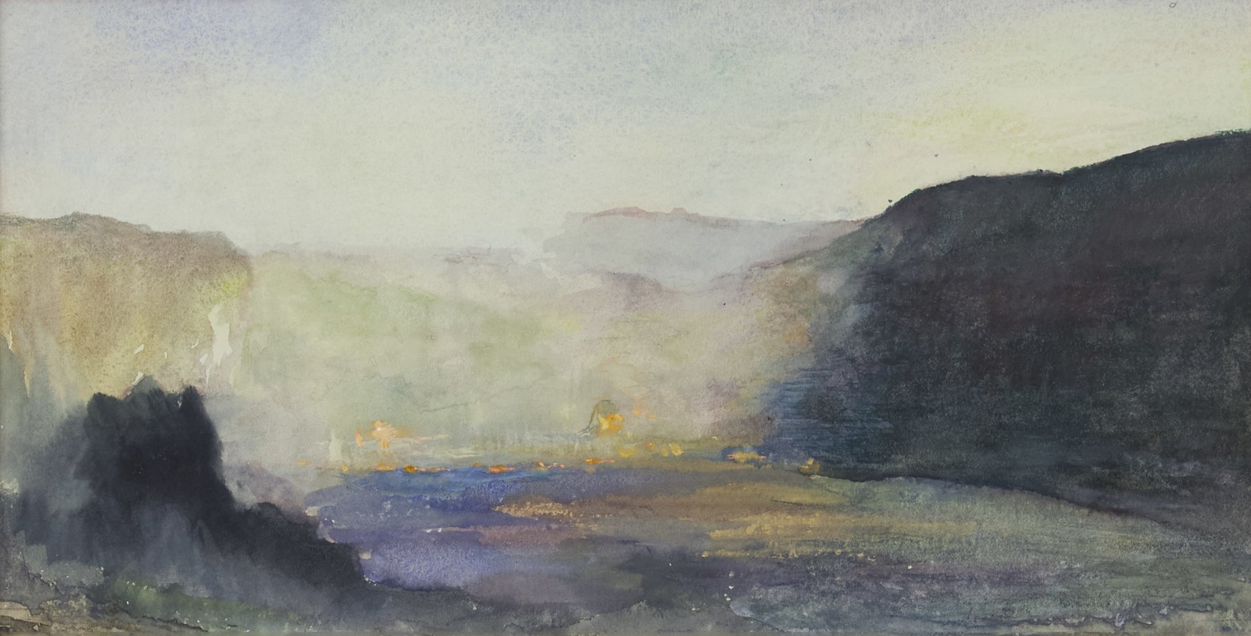 John La Farge, Crater of Kilauea, Sunrise, 1890, gouache and watercolor on paper, 7 1/2 x 14 inches
