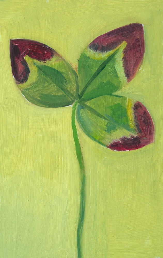 Painting of a clover leaf on a light green ground