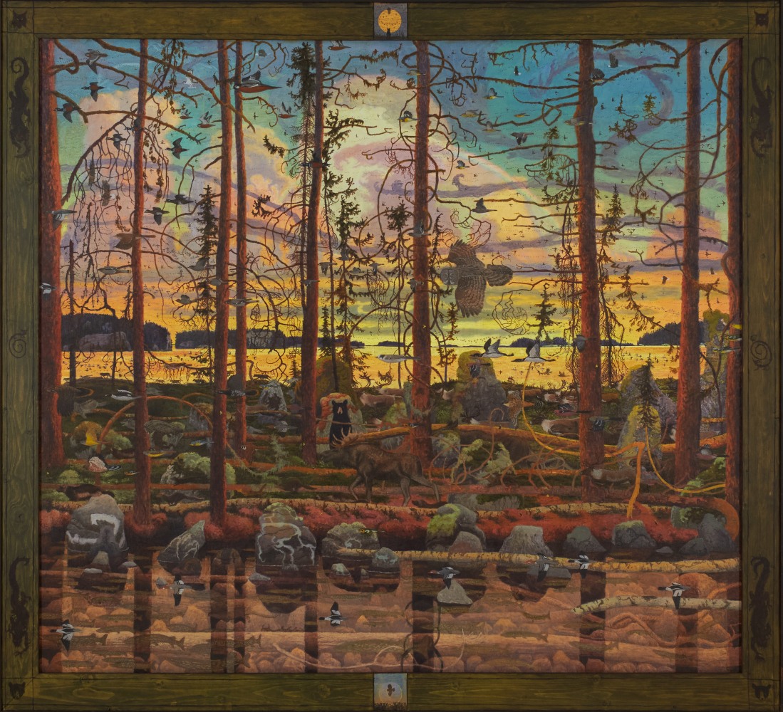 Bibagishe, 2024, oil on canvas, 67 x 73 inches, including artists&amp;#39; hand painted frame