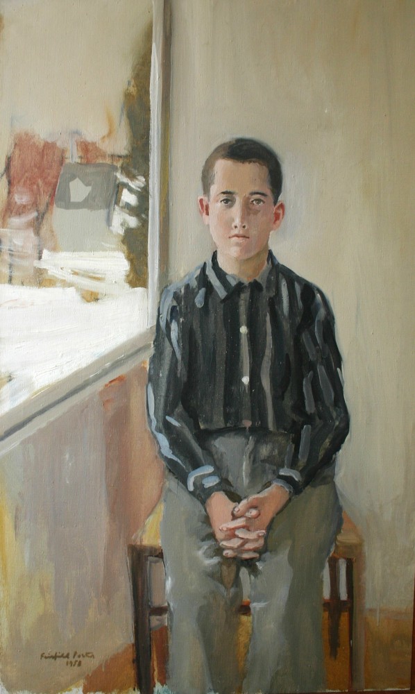 Fairfield Porter,&amp;nbsp;Henry Sitting in Chair, 1958, oil on canvas, 40 1/2 x 24 1/2 inches
