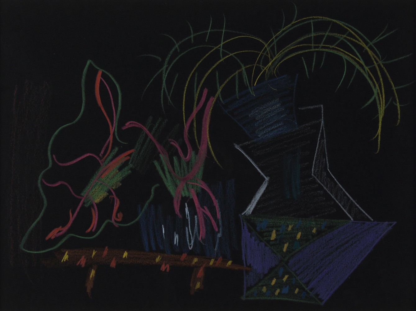 Loren MacIver,&amp;nbsp;Untitled, c. 1940, pastel on black paper, 9 x 12 inches