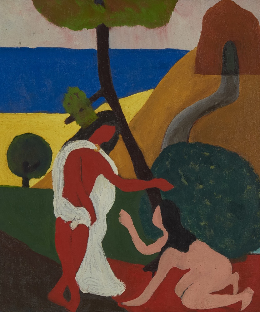 Untitled (Female Figure Kneeling), 1961, oil on canvas, 25 3/8 x 21 3/16 inches