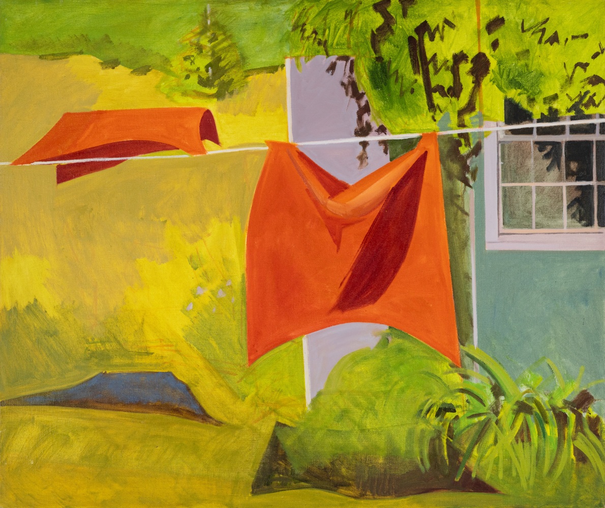 Red Laundry + Chicken House, 1978, oil on linen, 32 x 38 inches