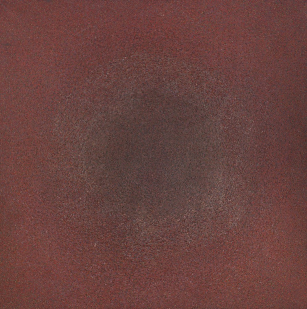 Minimalist color field painting composed of countless tiny dots of paint, creating the illusion of light radiating from the center