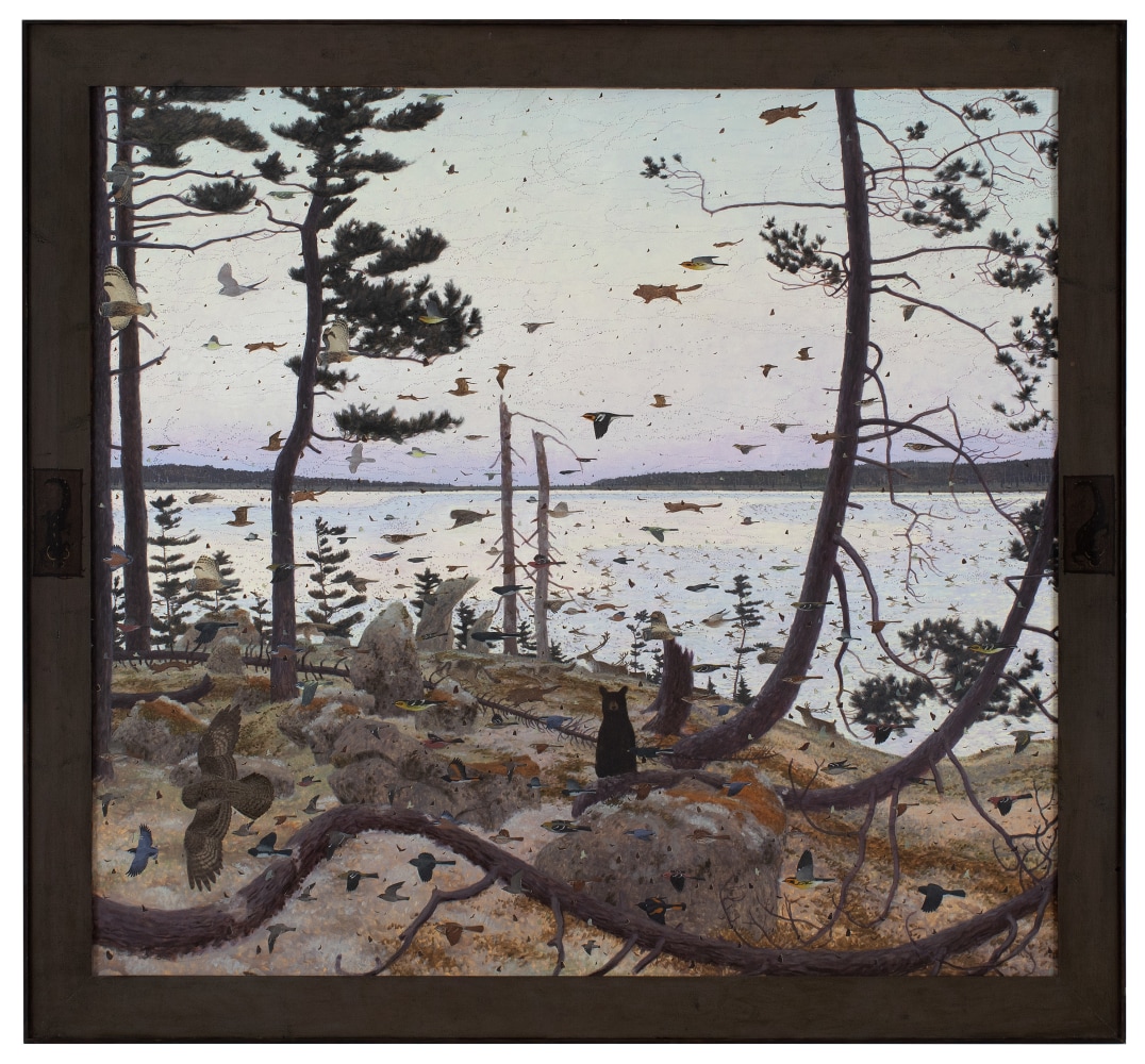 Enigokwag Aki, 2008, oil on linen, 56 7/8 x 60 7/8 inches, including artists&amp;#39; hand painted frame