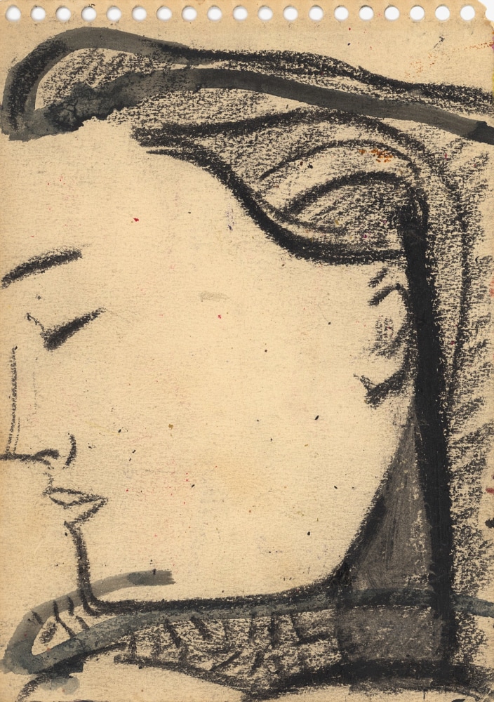 Graphite drawing of a woman's head in profile