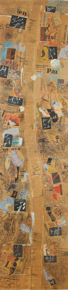 Collage pieces arrange to create an aerial view of a city street surrounded by buildings